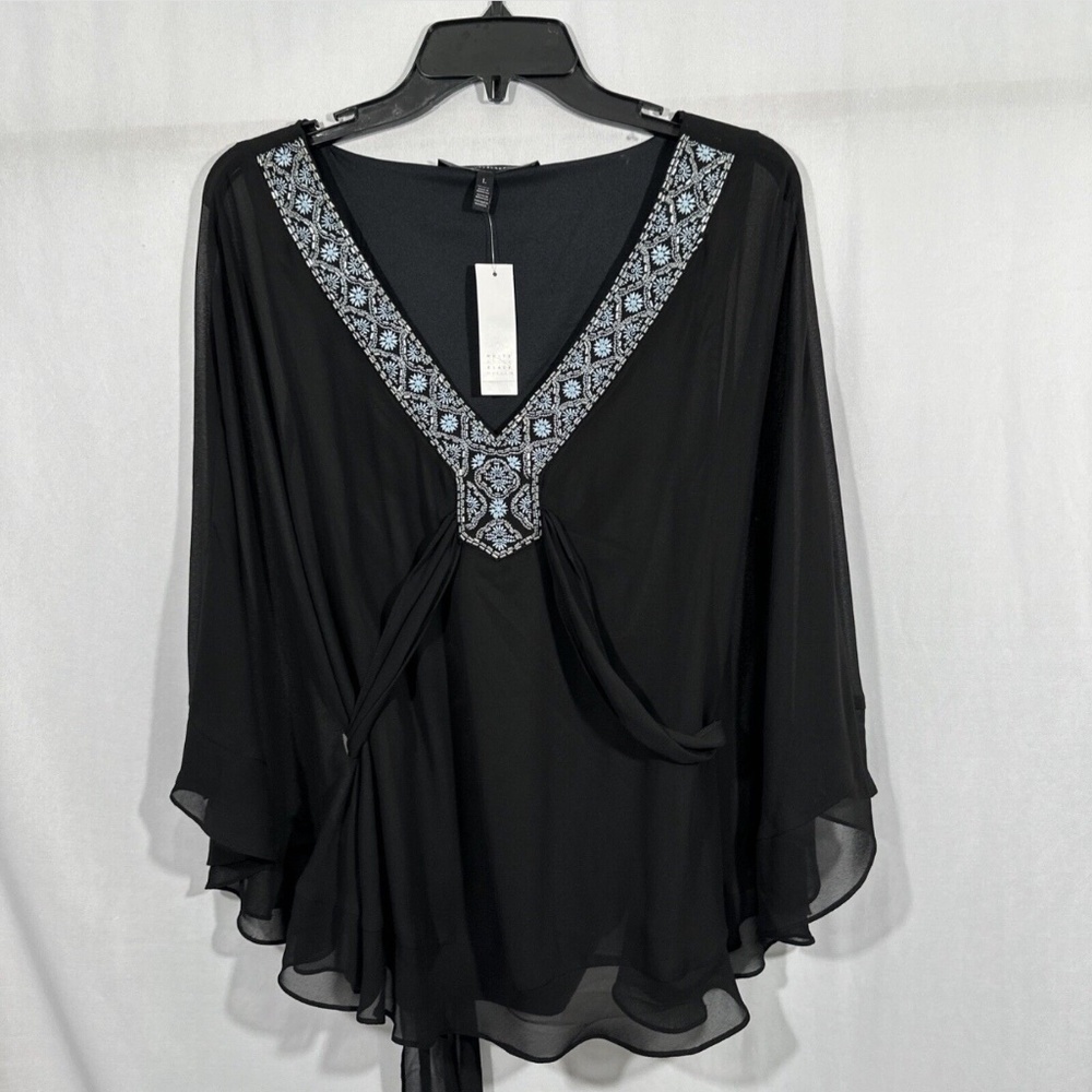 NWT $99 White House Black Market [ Large ]‎ Embellished-Trim Kimono Blouse Top